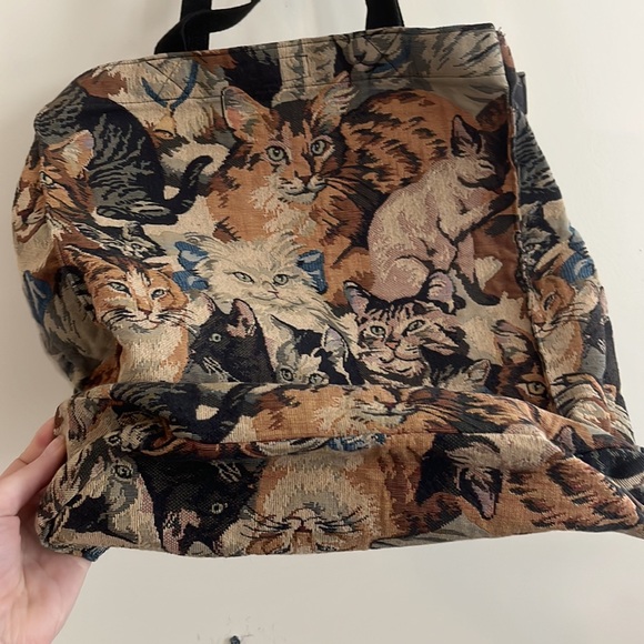 Cat Tote Bag Crazy Cat Lady Pet Teacher Vet Reusable Tapestry Grannycore cottage - Picture 4 of 8